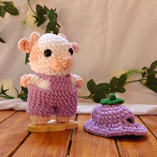 Grape Cow Crochet Plush with Removable Hat