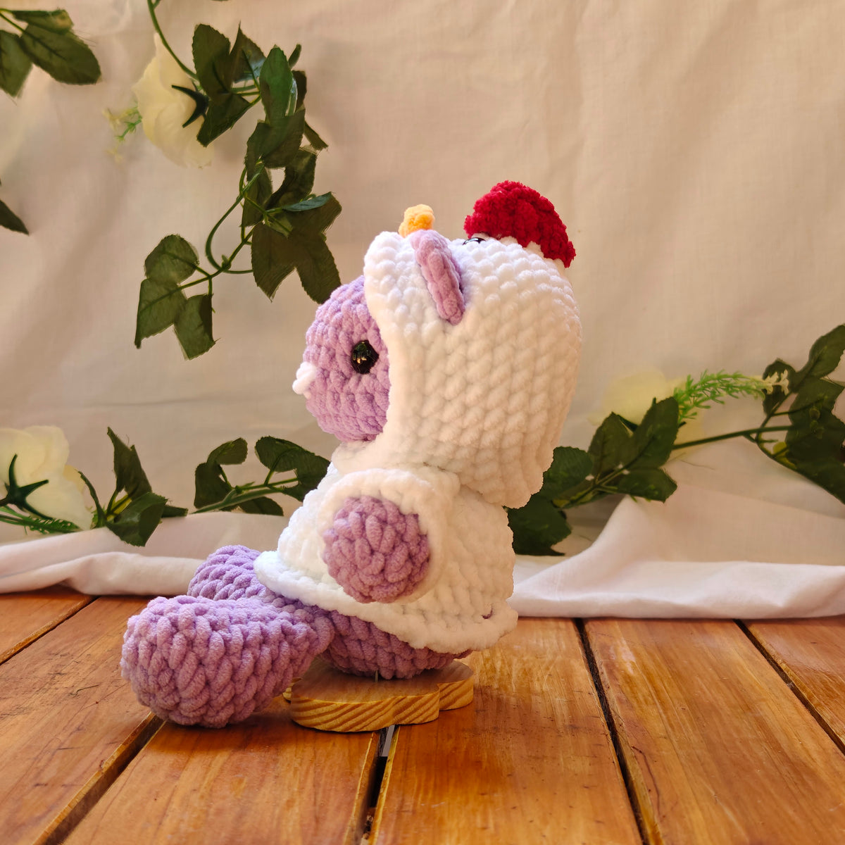 Crochet Bear Plush with Removable Chicken Hoodie