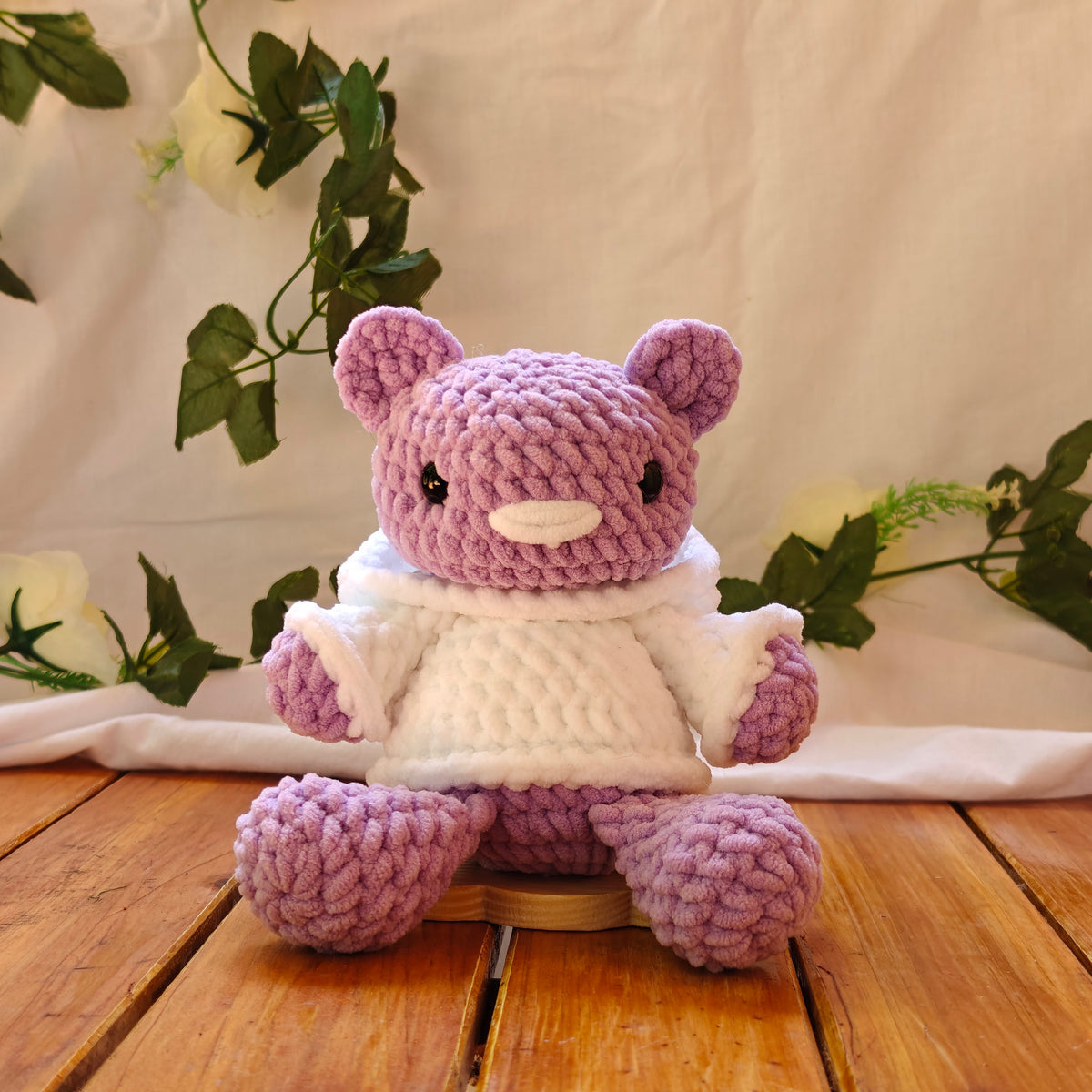 Crochet Bear Plush with Removable Chicken Hoodie