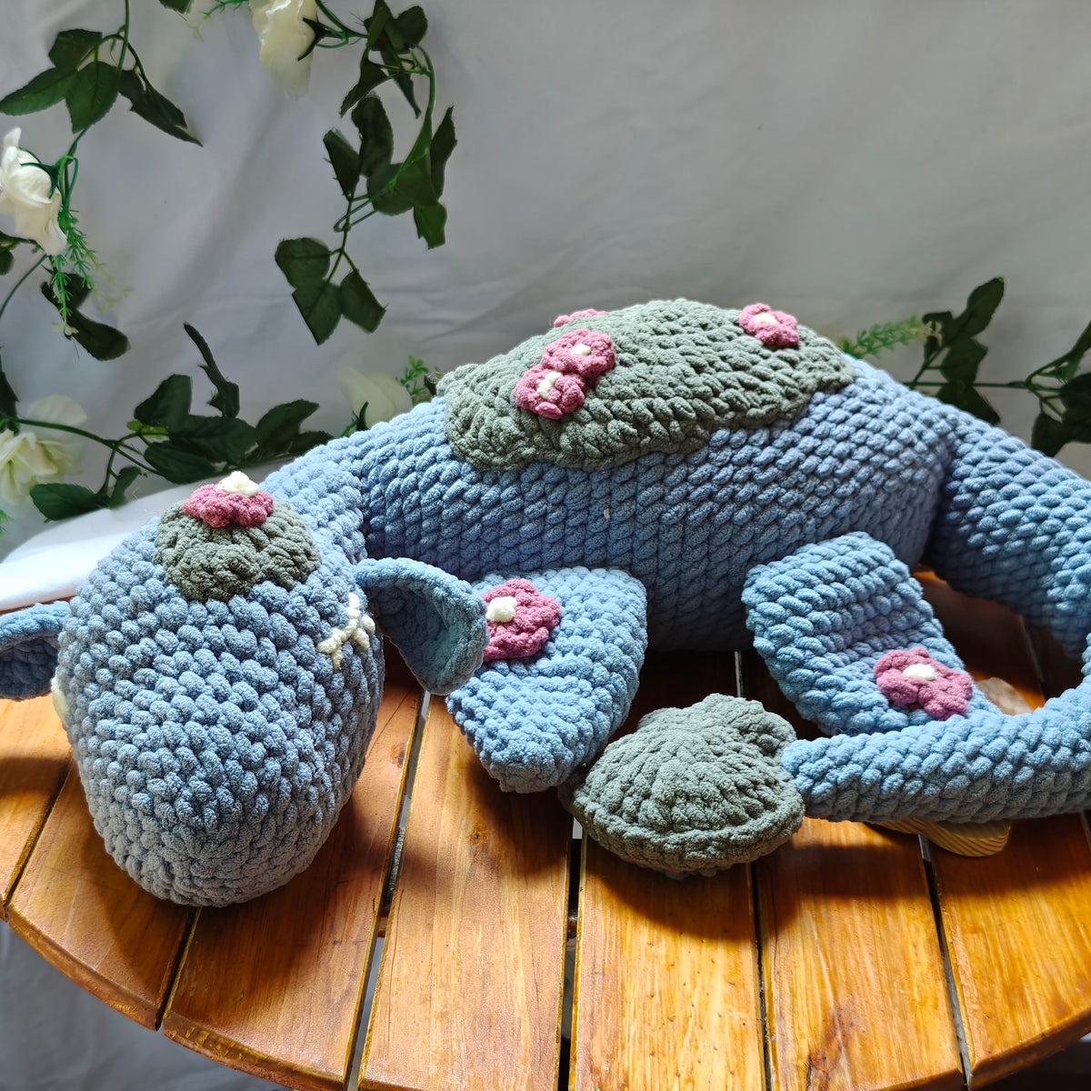 Giant Floral Dinosaur Crochet Plush